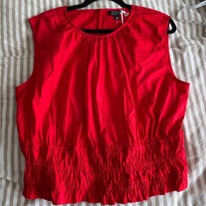J. Crew Vibrant Red Gathered Blouse - Hyacinth cotton poplin